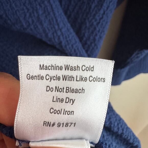 Vintage Norm Thompson Tunic Blouse Blue V-Neck Crinkle Crepe 3/4 Sleeve Sz L - Picture 5 of 6